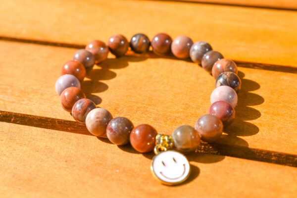 Colourful Australian Zebra Natural Stone Agate Bracelet with Charm