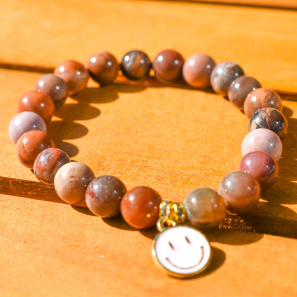 Colourful Australian Zebra Natural Stone Agate Bracelet with Charm