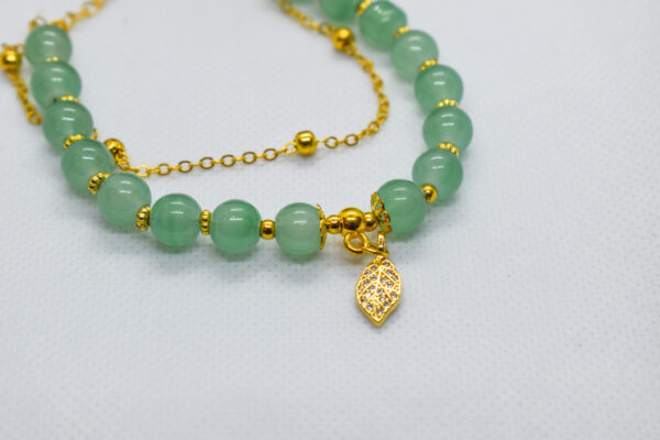Jade Beaded Bracelet with Golden Leaf Charm - Image 5