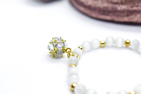 Opal Stone Beaded Bracelet with Zircon Charms