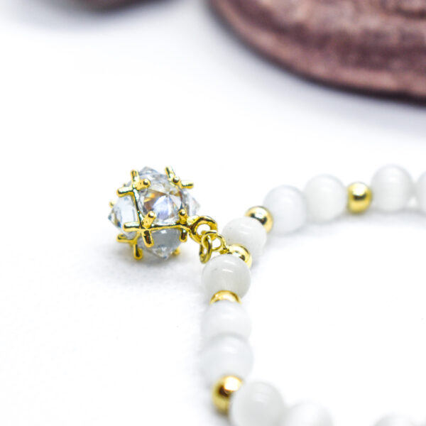Opal Stone Beaded Bracelet with Zircon Charms