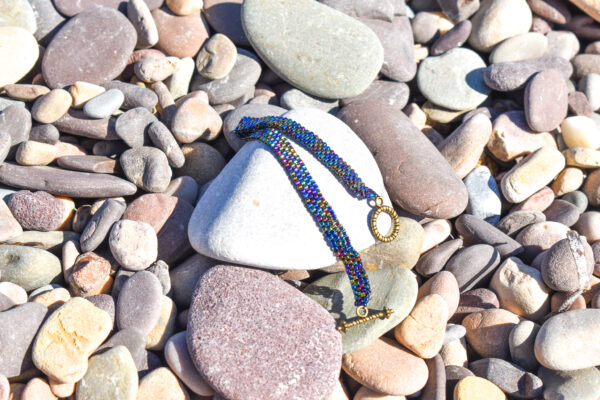 Hand Crafted Flat Metallic Beaded Wear with Bronze Toggle