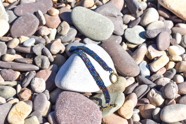 Hand Crafted Flat Metallic Beaded Wear with Bronze Toggle - Image 4