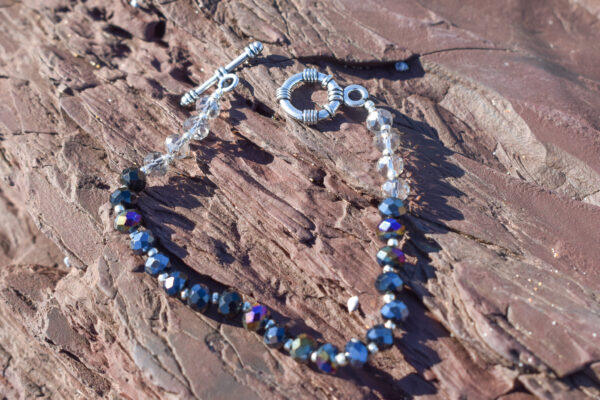 Crystal Bead Two-Tone Silver Toggle Bracelet - Image 7