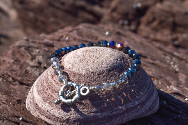 Crystal Bead Two-Tone Silver Toggle Bracelet
