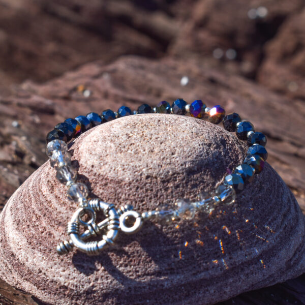 Crystal Bead Two-Tone Silver Toggle Bracelet