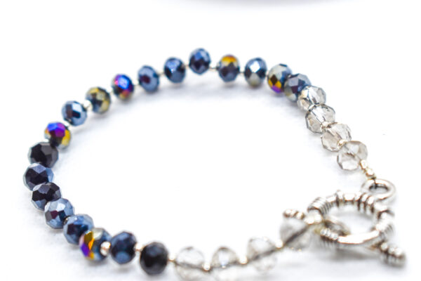 Crystal Bead Two-Tone Silver Toggle Bracelet - Image 4