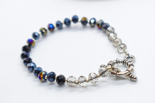 Crystal Bead Two-Tone Silver Toggle Bracelet - Image 6