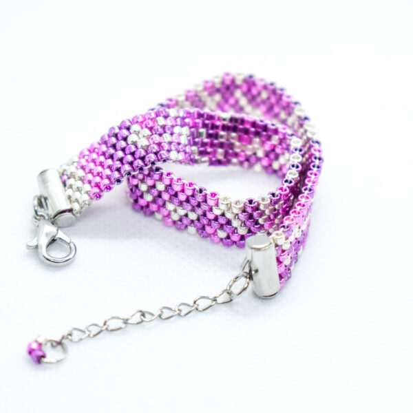 Velvet Rose-Silver Beaded Cuff Bracelet Adjustable