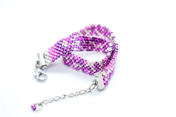 Velvet Rose-Silver Beaded Cuff Bracelet Adjustable - Image 4