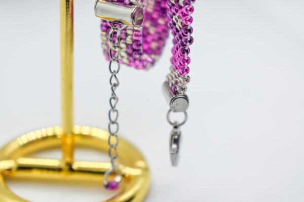 Velvet Rose-Silver Beaded Cuff Bracelet Adjustable - Image 6