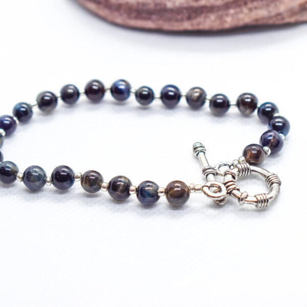 Cosmic Natural Blue Black Obsidian Crystal Stone Bead Bracelet