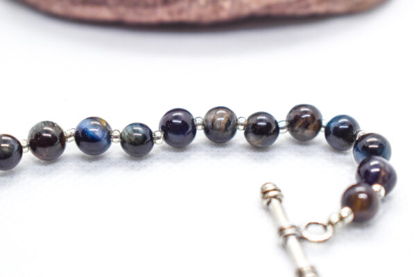 Cosmic Natural Blue Black Obsidian Crystal Stone Bead Bracelet - Image 6