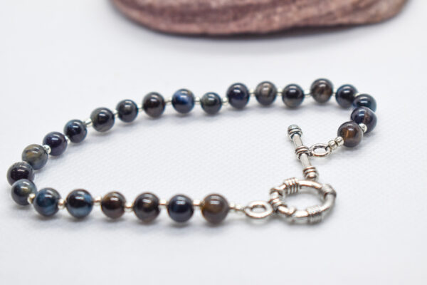 Cosmic Natural Blue Black Obsidian Crystal Stone Bead Bracelet - Image 3