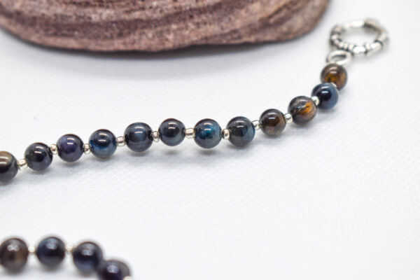 Cosmic Natural Blue Black Obsidian Crystal Stone Bead Bracelet - Image 4