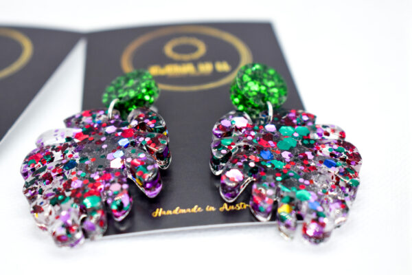 Party Earrings Duo : Tropical Leaf & Square Deco Drop Earrings - Image 2