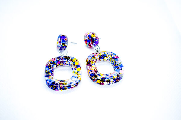Party Earrings Duo : Tropical Leaf & Square Deco Drop Earrings - Image 5